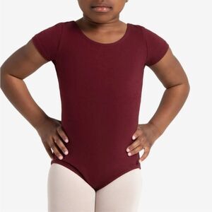 Capezio short cap sleeve scoop neck dance leotard burgundy